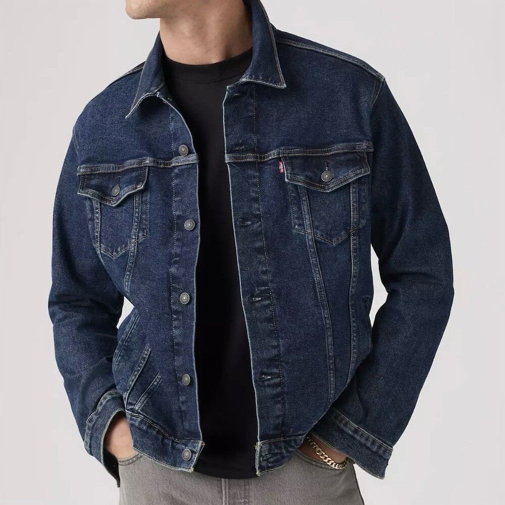 Levi's Original Trucker Jacket Men's Size L Dark Blue Indigo Button Front